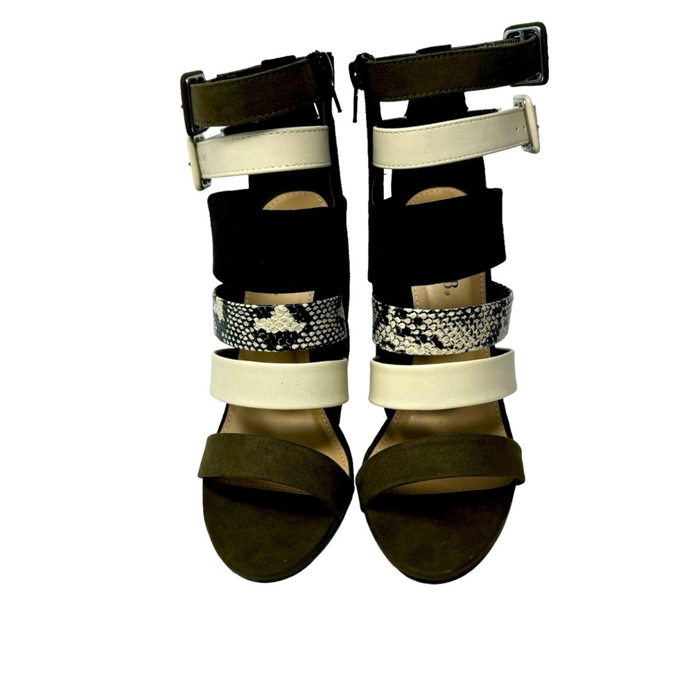 Justfab | Beautiful Selina Dress Sandals Olive Multi | NWOT Size 7 | 4.5” Heels - Picture 5 of 7